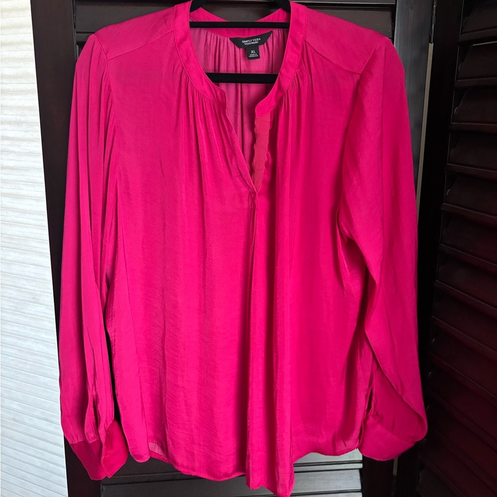 Simply Vera Vera Wang Hot Pink Long-Sleeve Split-Neck Blouse